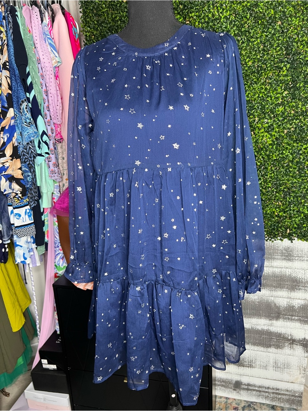 Hayden Girls Navy Star Tiered Long Sleeve Dress
